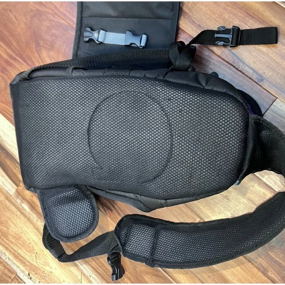 Black Alturo Slingshot Bag- Padded Two Compartments‎ Adjustable Inserts Purple